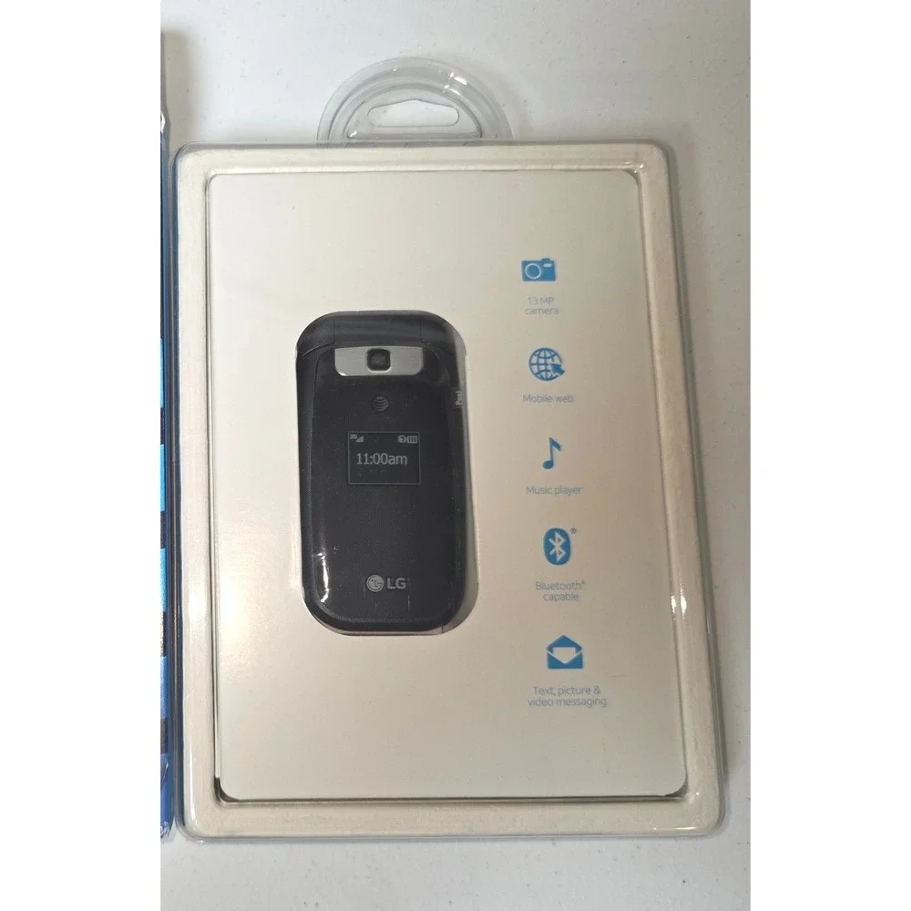 New AT&T LG B470 Prepaid Unlimited Talk & Text Flip Phone Black No Contract NOTE